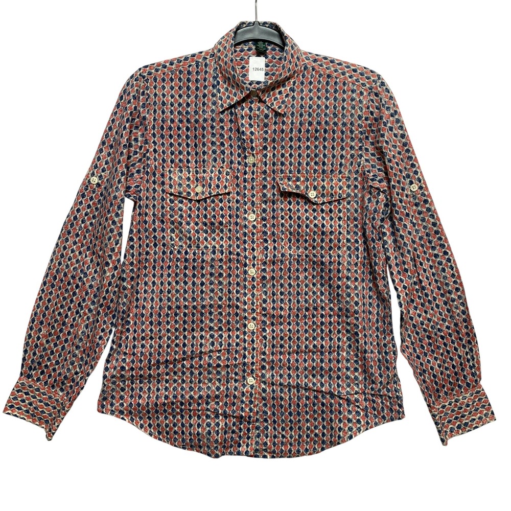 Lauren Ralph Lauren Shirt Womens XS Red Blue Roll-Tab Geometric Button-Down Top